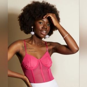 Sexy Hot Pink Mesh Bodysuit, Size Small, NWOT